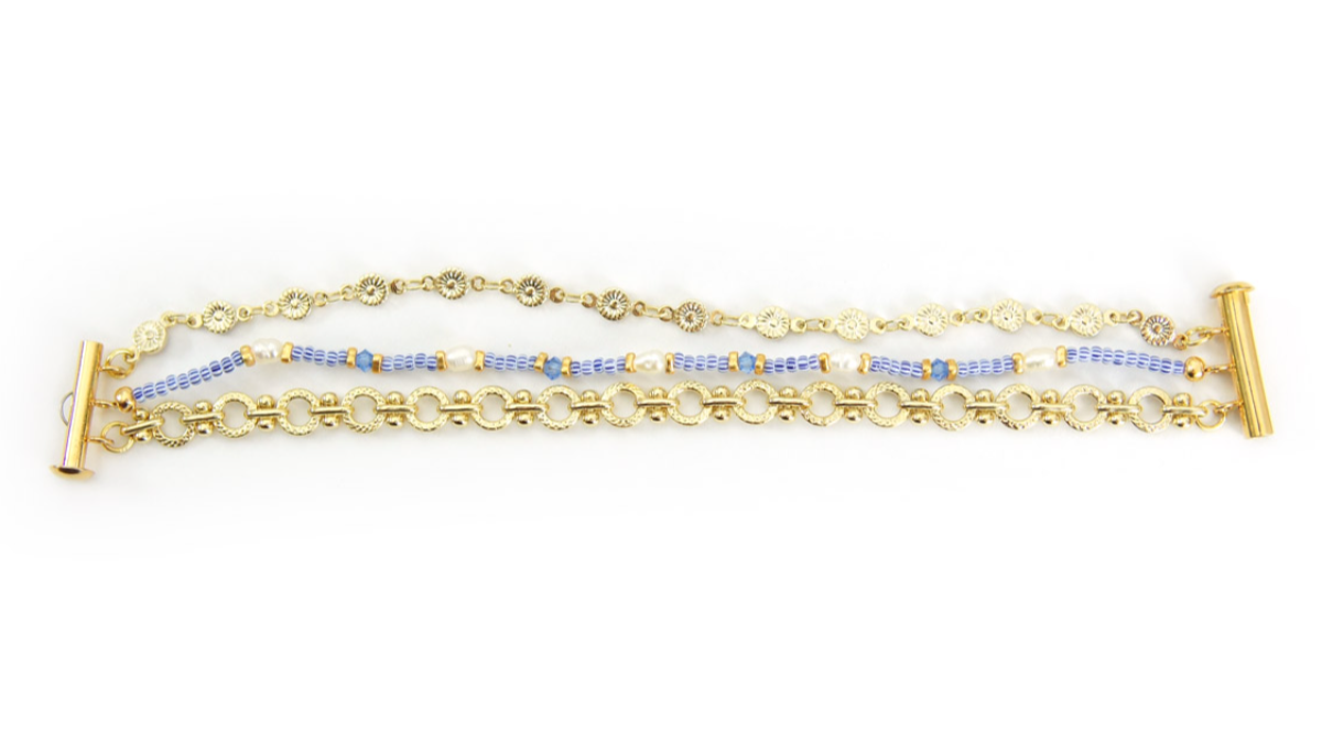 Tuto Collana Multirangs con perline a strisce blu e catene fantasia : Tappa 10