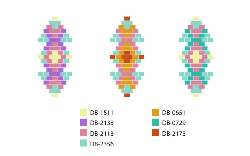 Schema Orecchini Miyuki pastello a punto mattone con griglia di tessitura