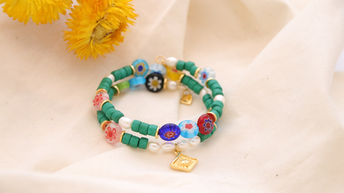 Schema Bracciale multigiro perline Millefiori e heishi in ceramica