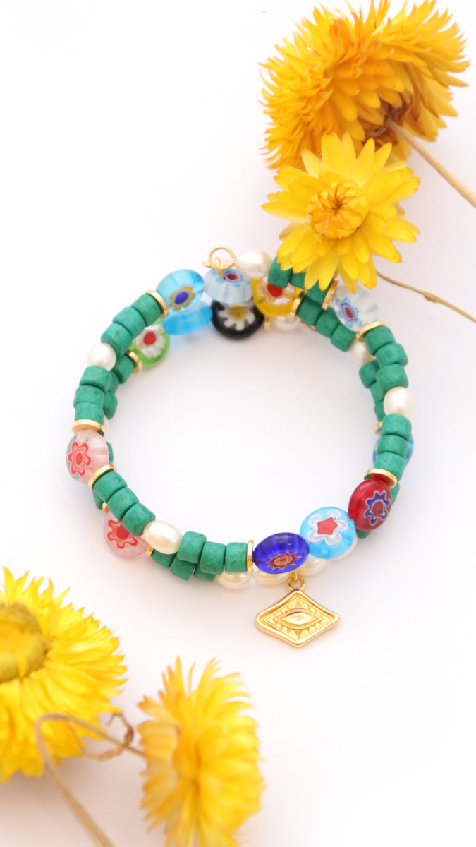 Schema Bracciale multigiro perline Millefiori e heishi in ceramica