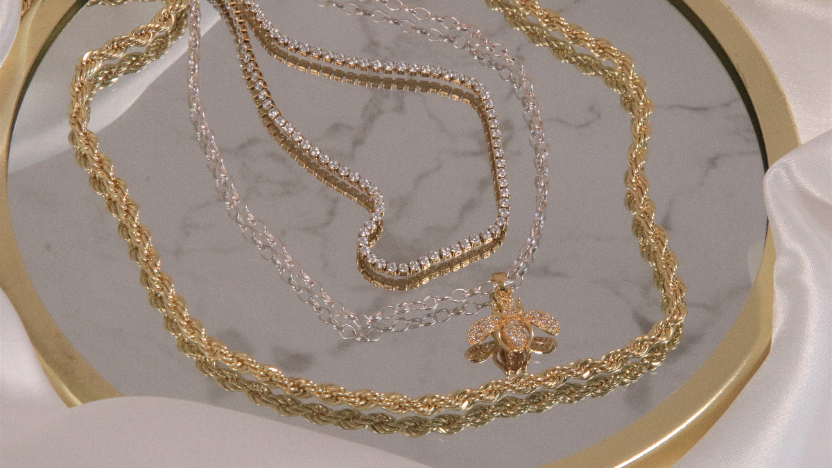 Collana di api a più file argento-oro Collana di api a più file argento-oro