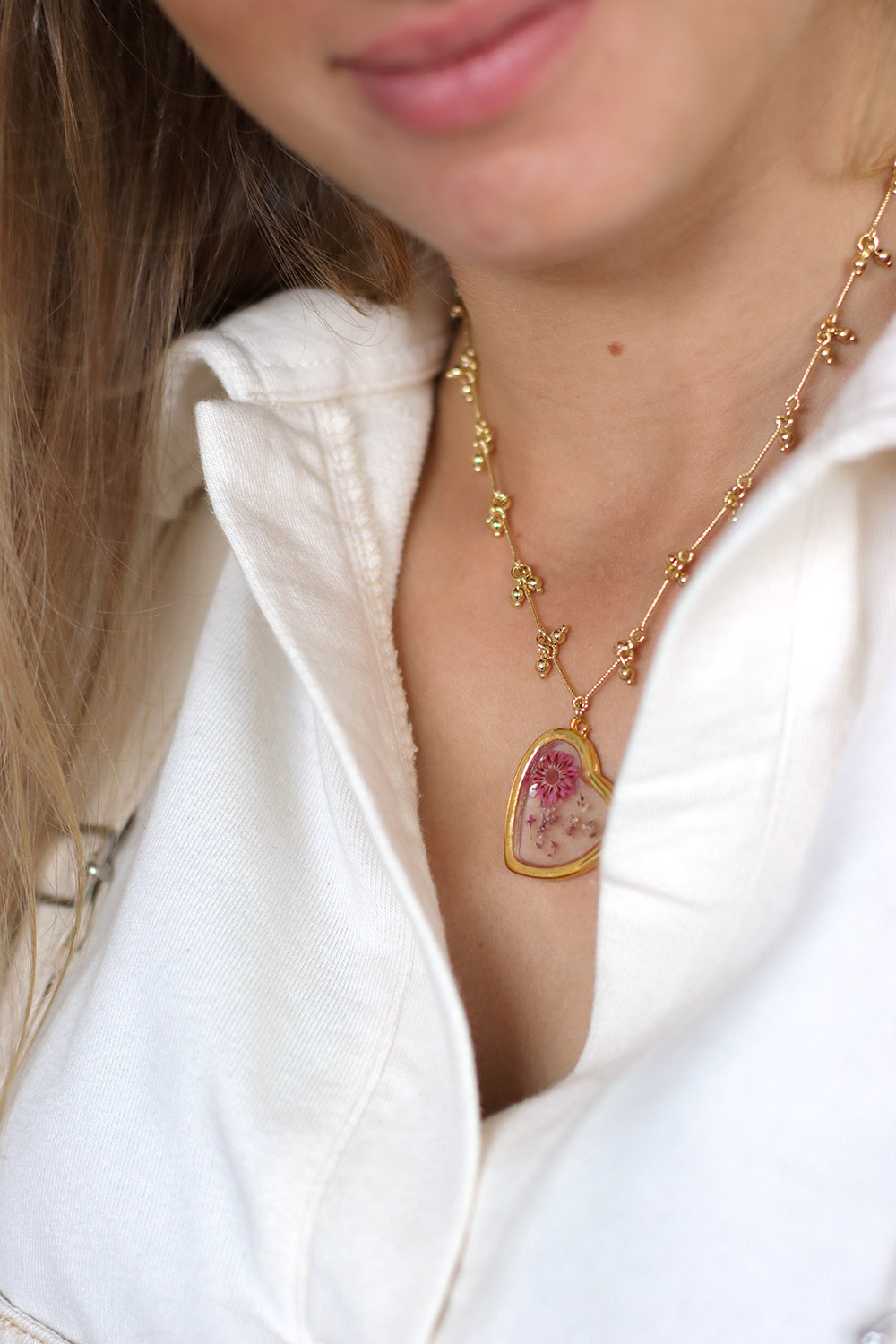 Collana fai da te Ciondolo a cuore in resina UV LED con fiori secchi