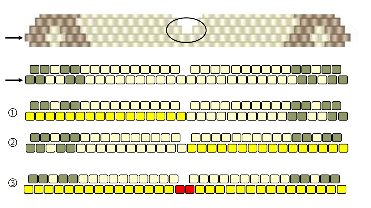 Caso di forbici per cucire a punto Brick con perline Miyuki Delicas 11/0 : Tappa 3