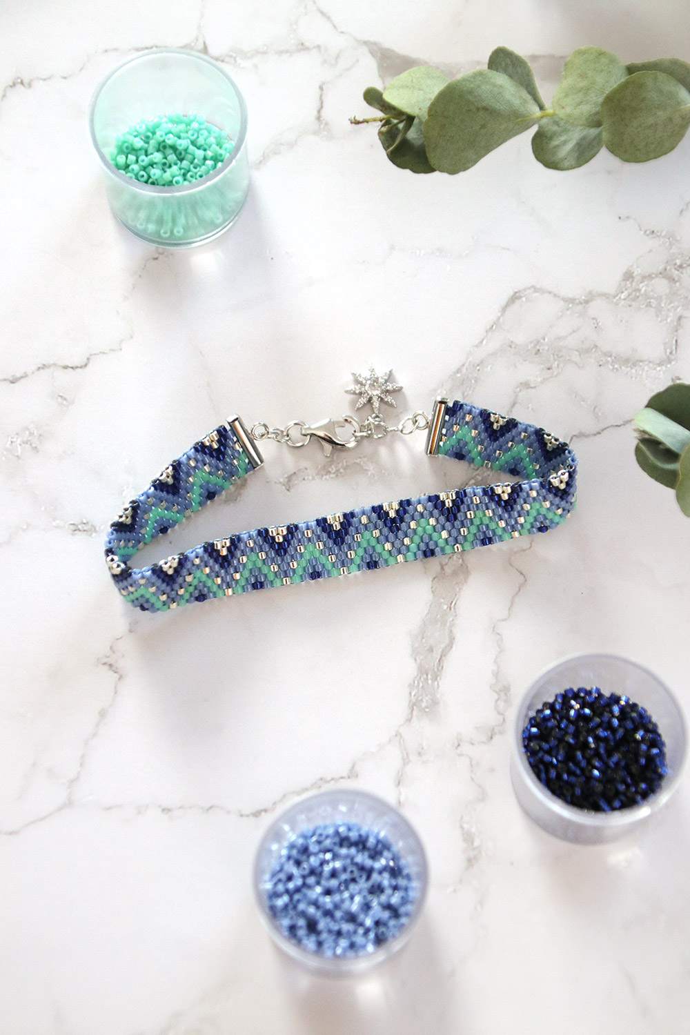 Schema Bracciale Miyuki in blu e argento Peyote Pair