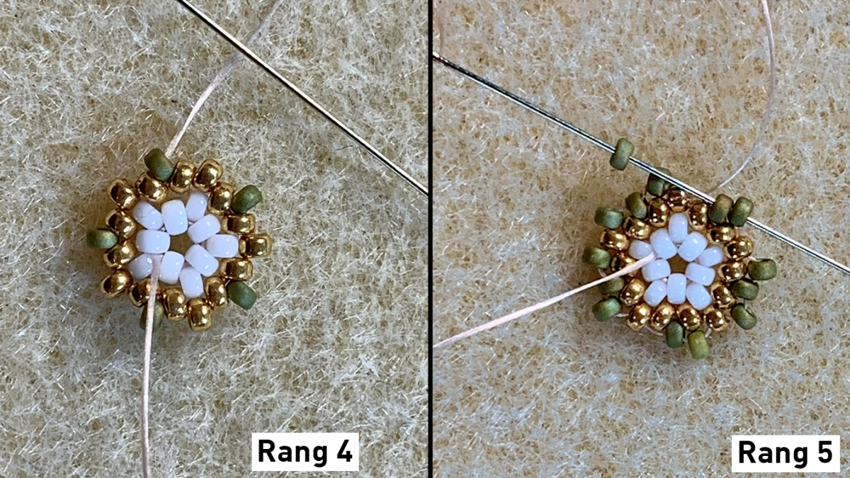 Orecchini 3D a tessitura circolare peyote su cabochon di legno e stampe : Tappa 3 Orecchini 3D a tessitura circolare peyote su cabochon di legno e stampe : Tappa 3