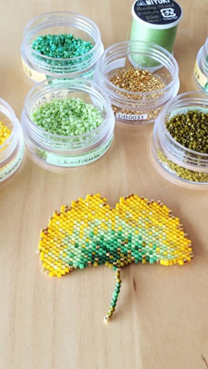 Schema ginkgo collana foglia punto di tessitura di mattoni