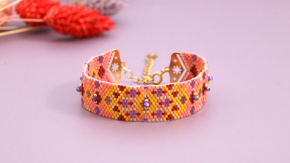 Schema Bracciale Peyote Impair in Miyuki delicas e trottole PureCrystal con chiusura a stella