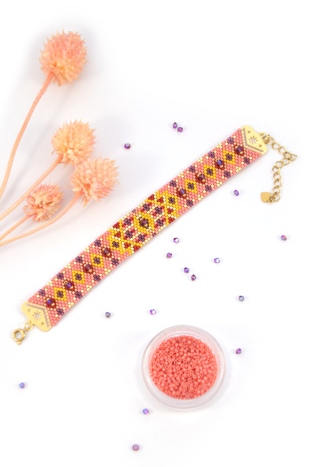 Schema Bracciale Peyote Impair in Miyuki delicas e trottole PureCrystal con chiusura a stella