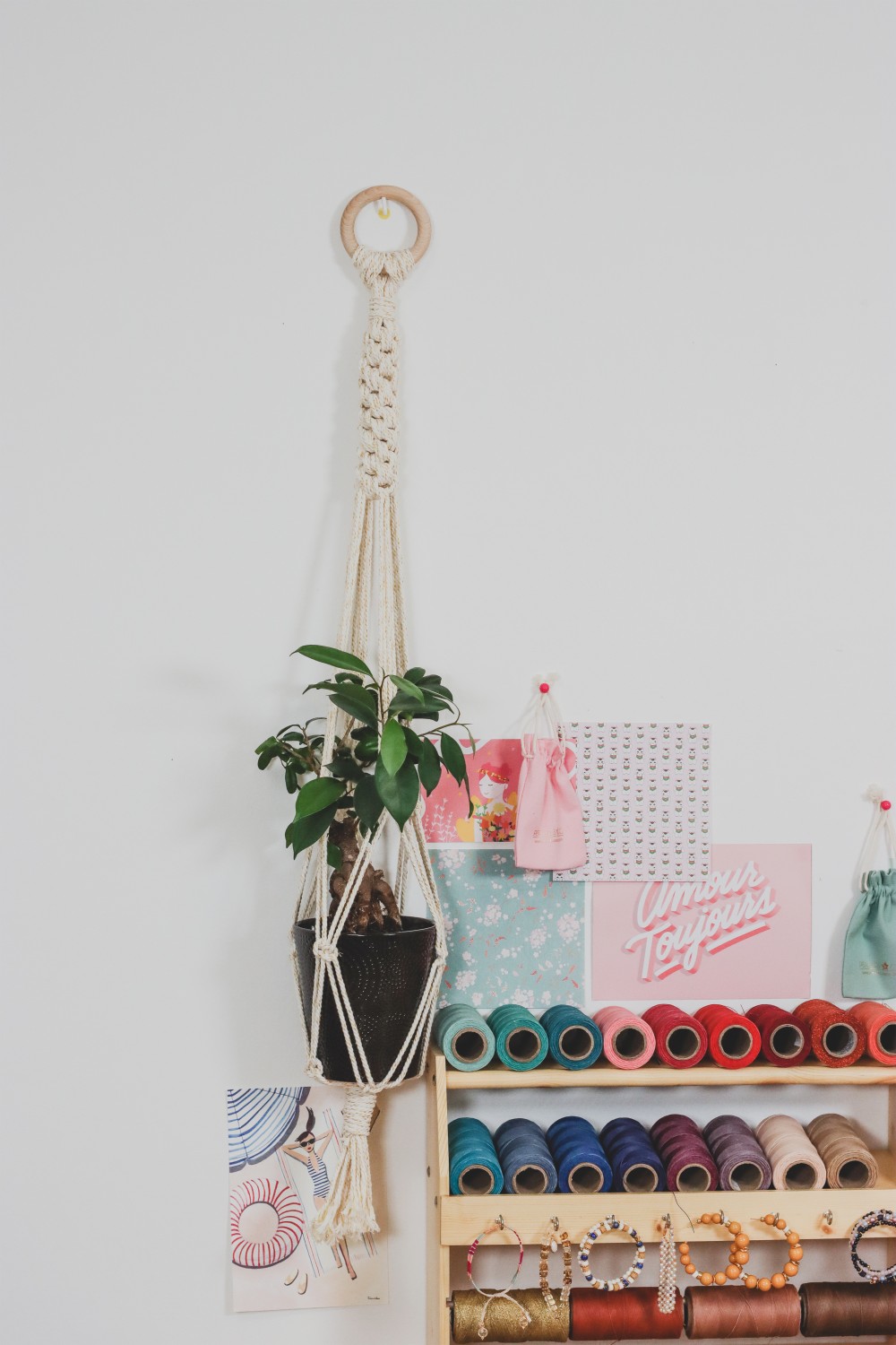 Sospensione della pianta in corda macramé