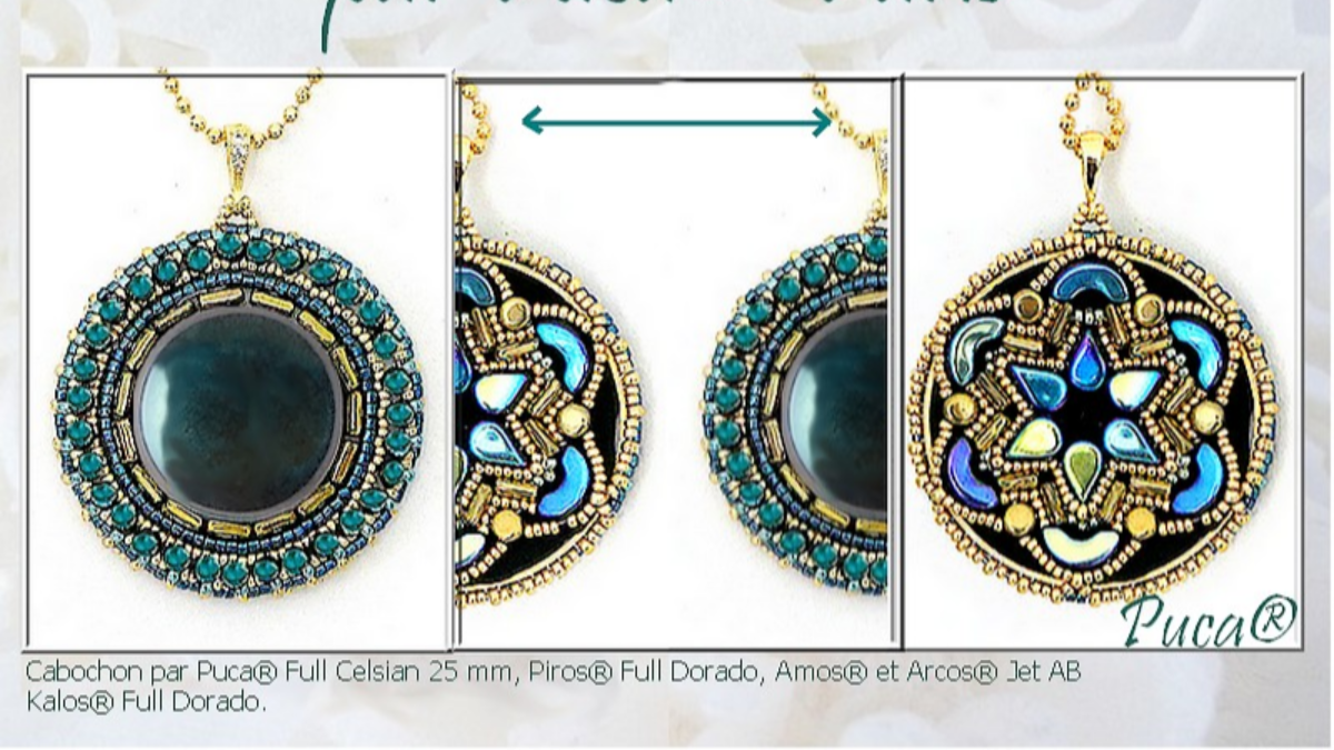 Schema Ciondolo Tuto "Recto Verso" con cabochon e perline Piros, Kalos e Amos di Puca