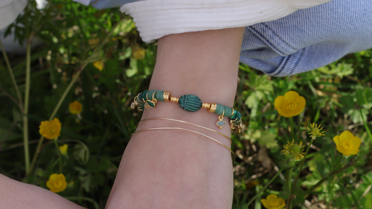 Schema Bracciale scarabeo in malachite e avventurina heishi