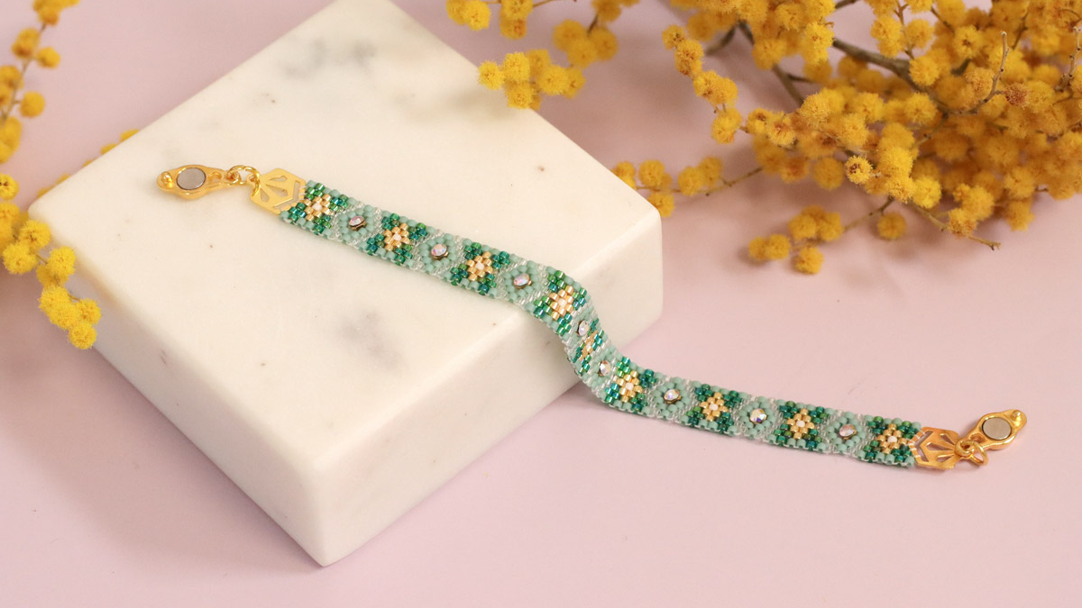 Schema Bracciale Miyuki Peyote Impair con inserto PureCrystal Mesh