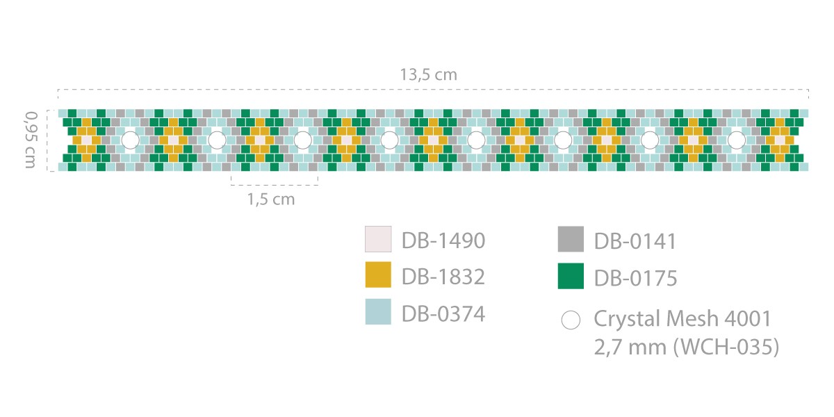 Schema Bracciale Miyuki Peyote Impair con inserto PureCrystal Mesh