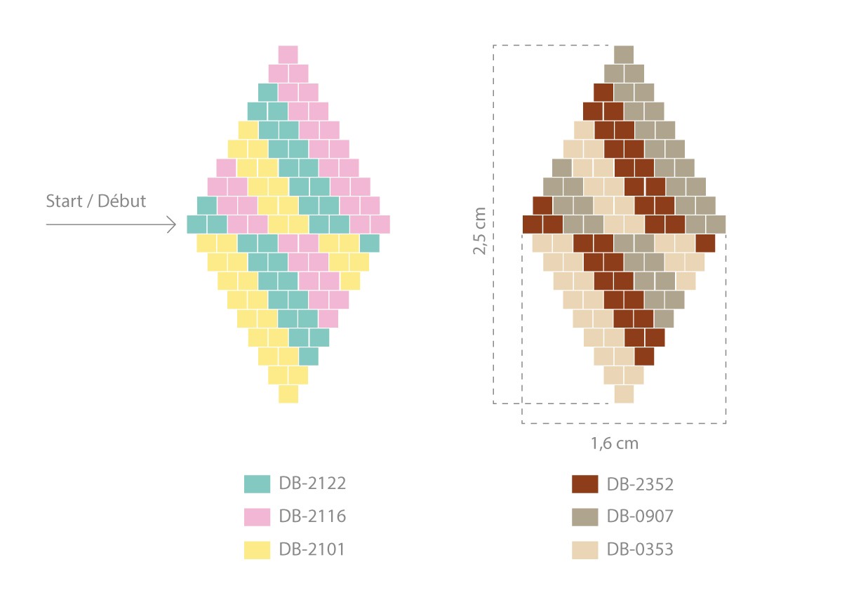 Schema Orecchini di diamanti con perle Miyuki modello punto Brick