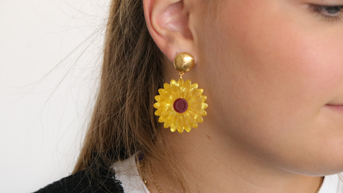Orecchini in acetato con girasoli e margherite