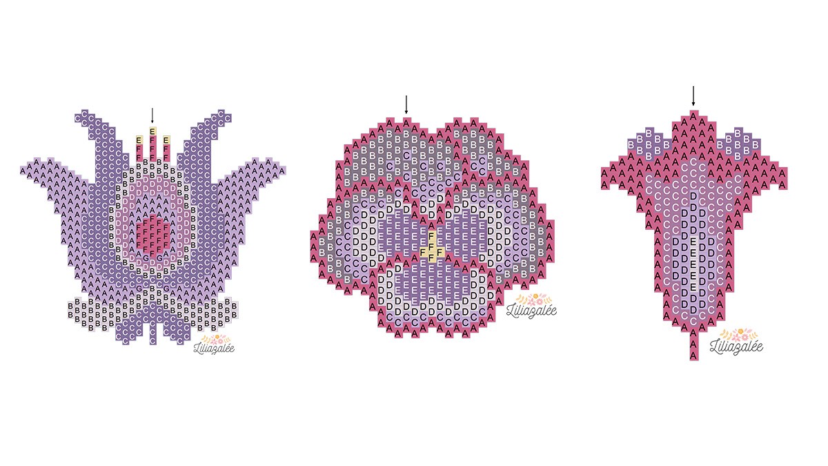 Schema Tessitura fai da te di fiori di viola del pensiero con perline Miyuki tecnica brickstitch Schema Tessitura fai da te di fiori di viola del pensiero con perline Miyuki tecnica brickstitch