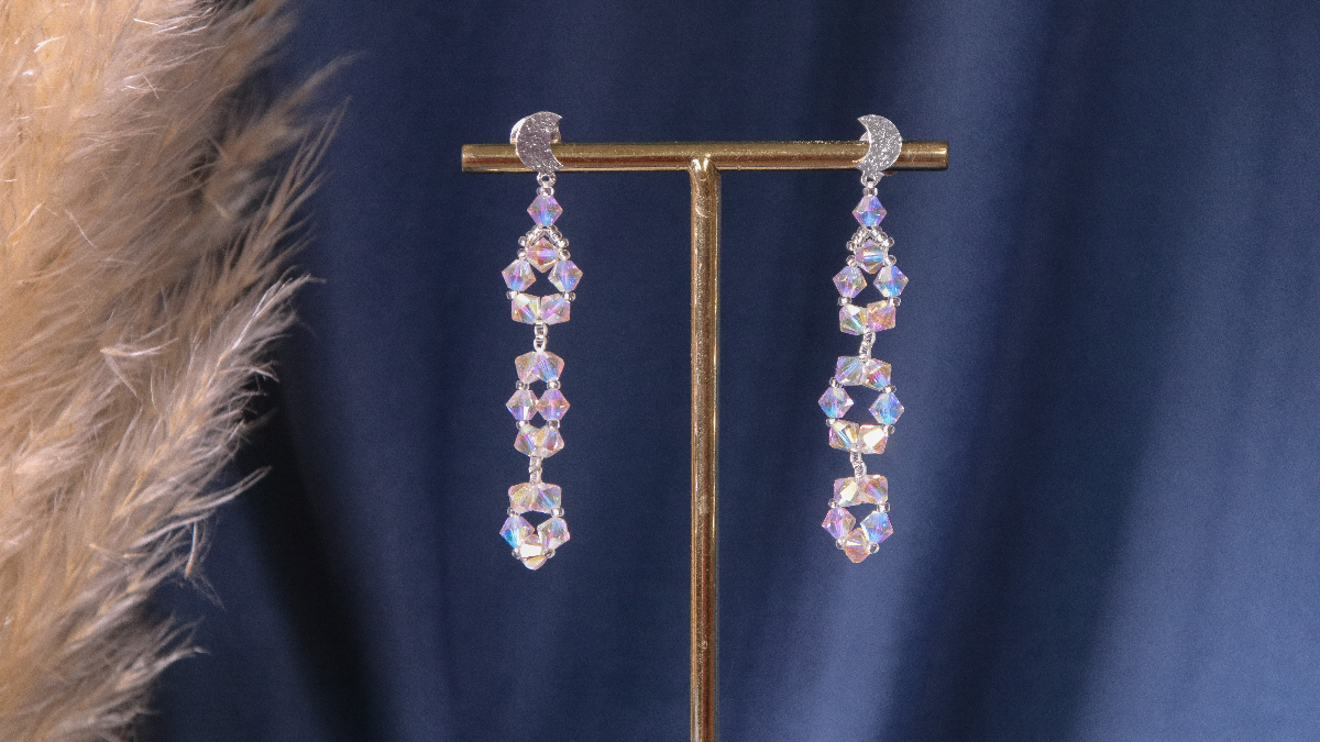 Boucles D’oreilles En Cristal – Pendantes – Noir Et Blanc – Fermoir Papillon