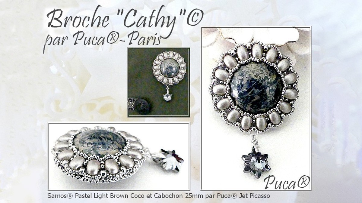 Spilla Tuto Cathy con perline Samos e cabochon Beads by Puca®.