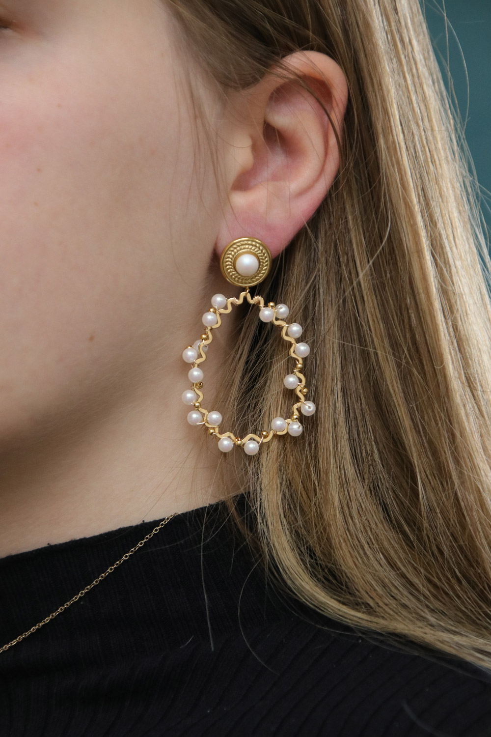 Schema Tuto Orecchini a goccia ondulati in acciaio inossidabile e perle