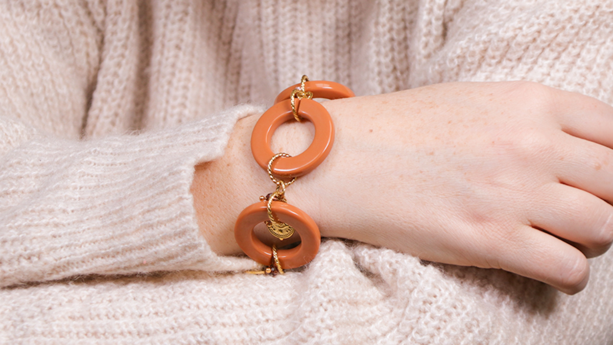 Bracciale Big Links in acciaio inossidabile dorato e acrilico