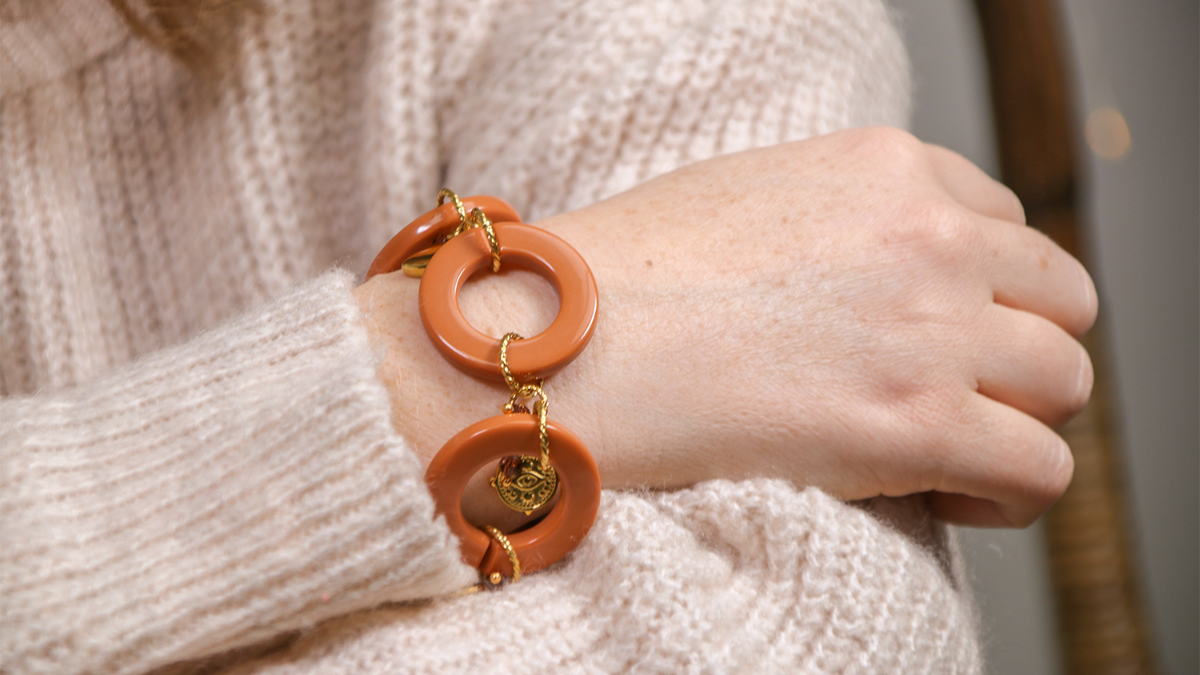 Schema Bracciale Big Links in acciaio inossidabile dorato e acrilico