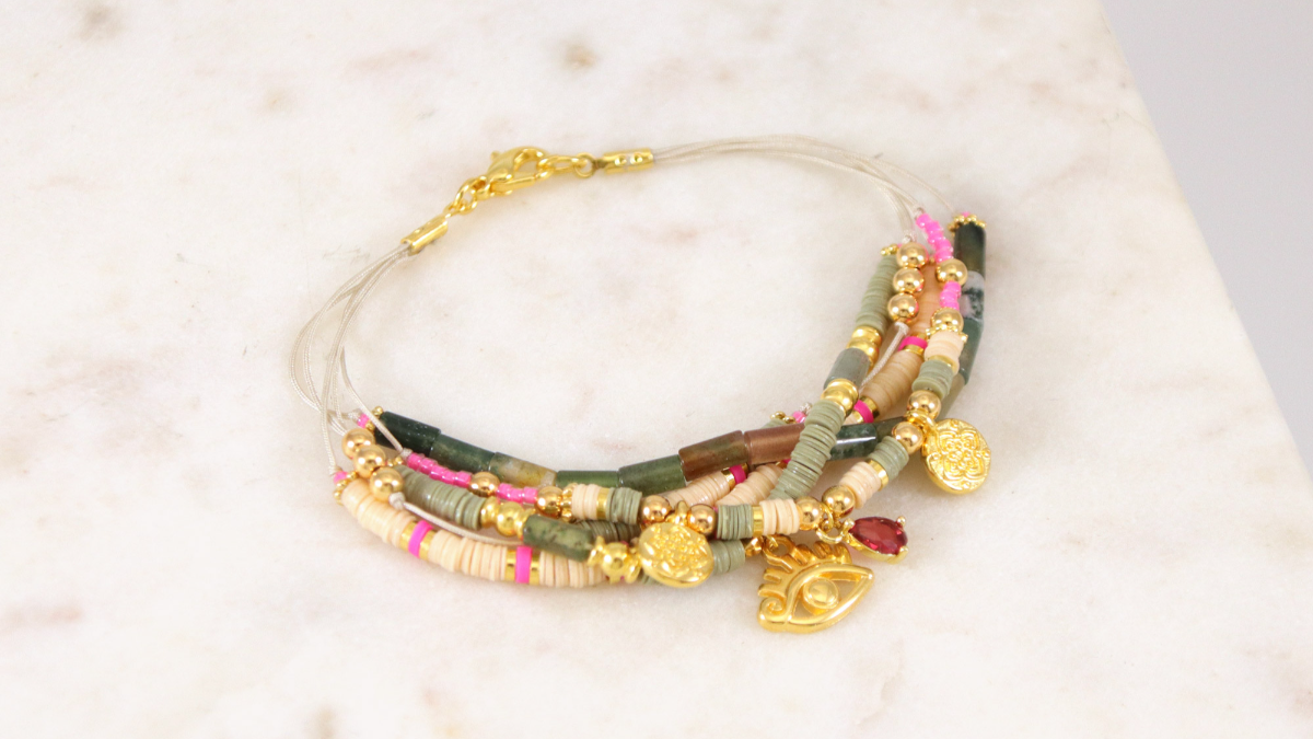 Schema Bracciali sottili Tuto con perline e ciondoli heishi