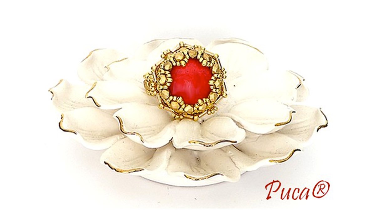 Anello Tuto Litchi con cabochon di Puca® (francese)