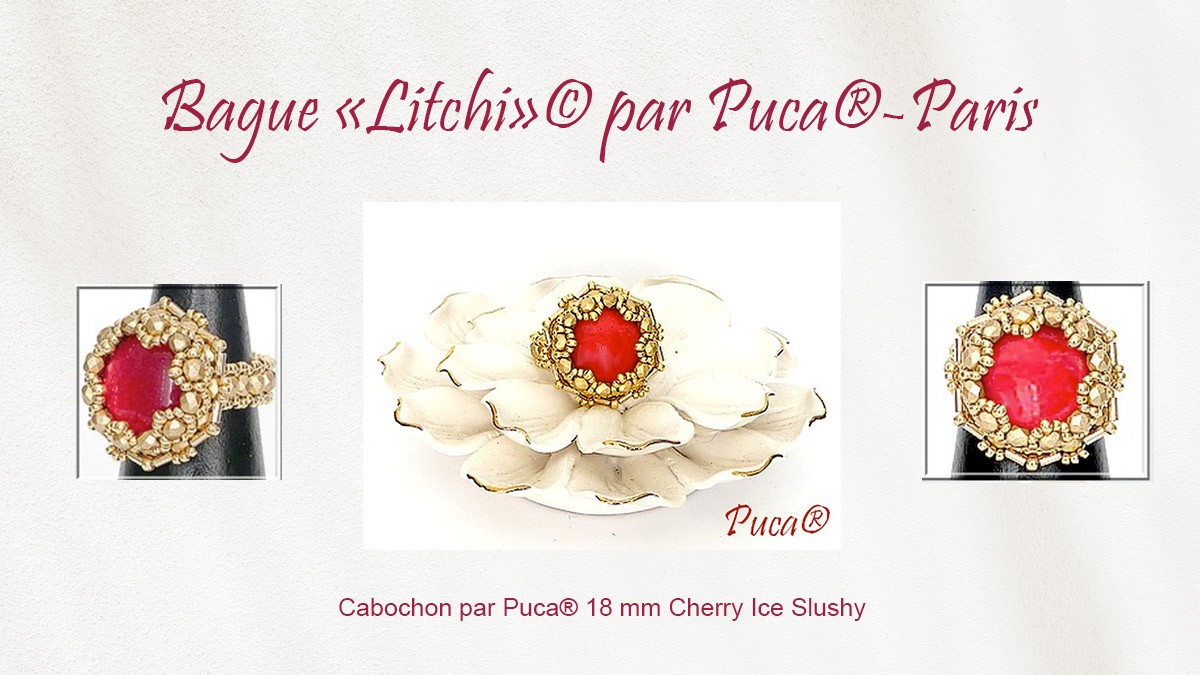 Schema Anello Tuto Litchi con cabochon di Puca® (francese)