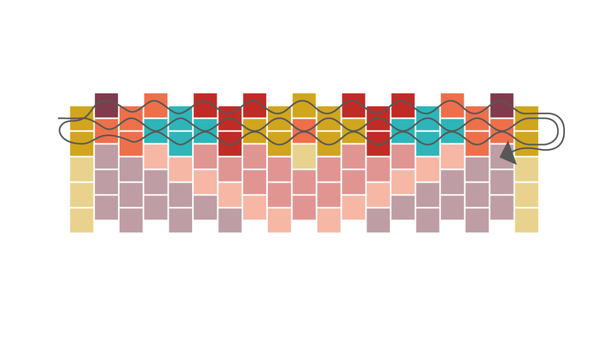 Tessitura di un bracciale Miyuki a griglia in Peyote dispari : Tappa 4 Tessitura di un bracciale Miyuki a griglia in Peyote dispari : Tappa 4