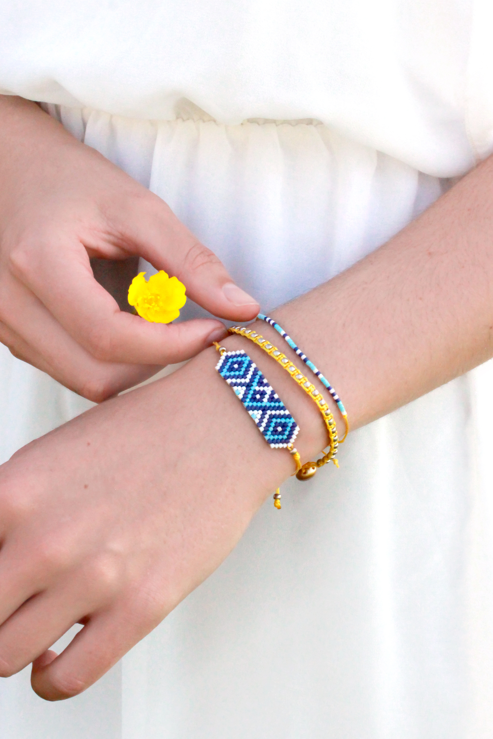 3 Braccialetti Miyuki a punto metallico e macramè