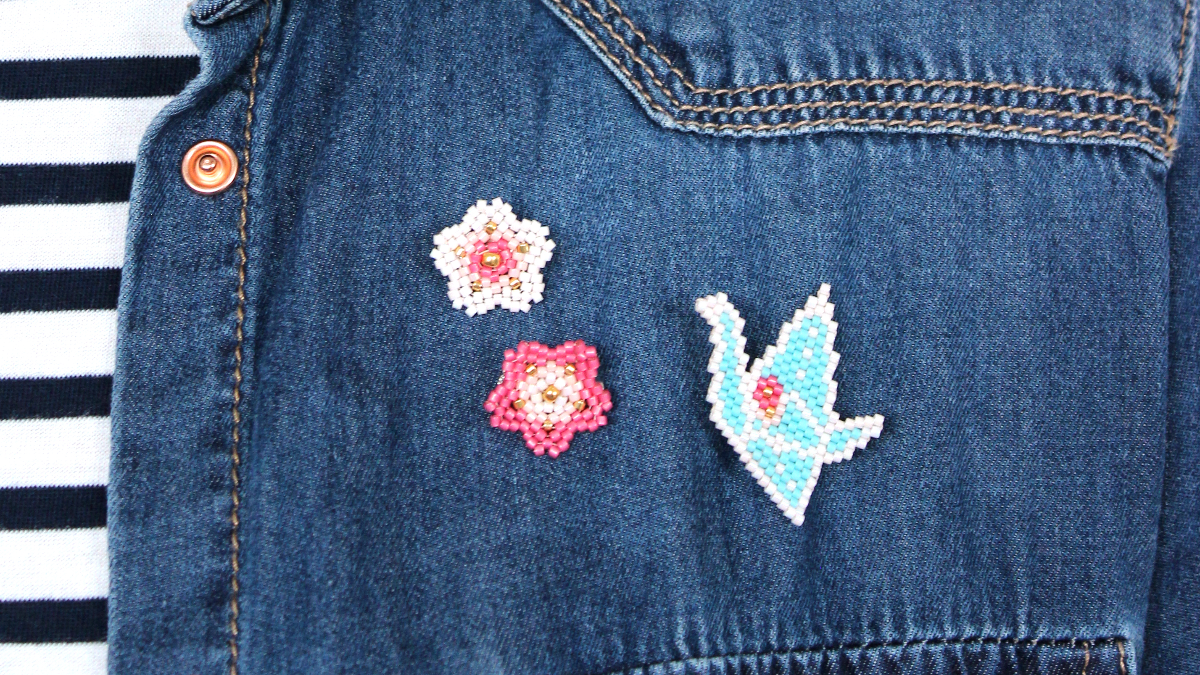 Schema Miyuki Spilla gru origami a punto mattone con griglia di tessitura