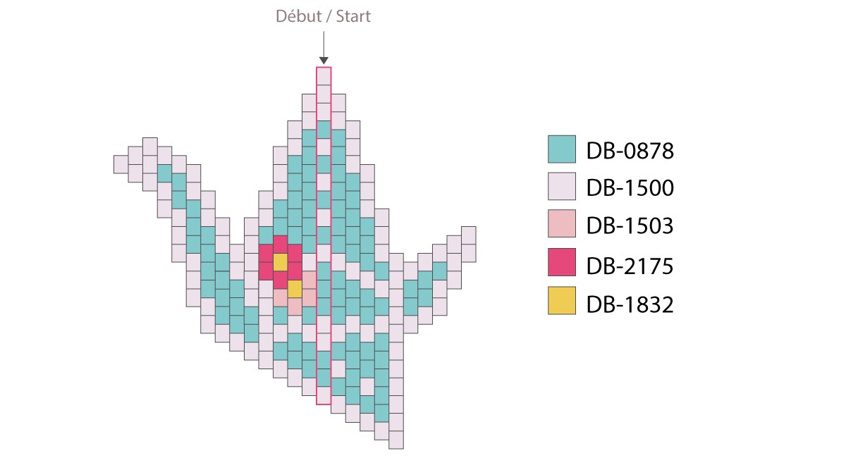 Schema Miyuki Spilla gru origami a punto mattone con griglia di tessitura