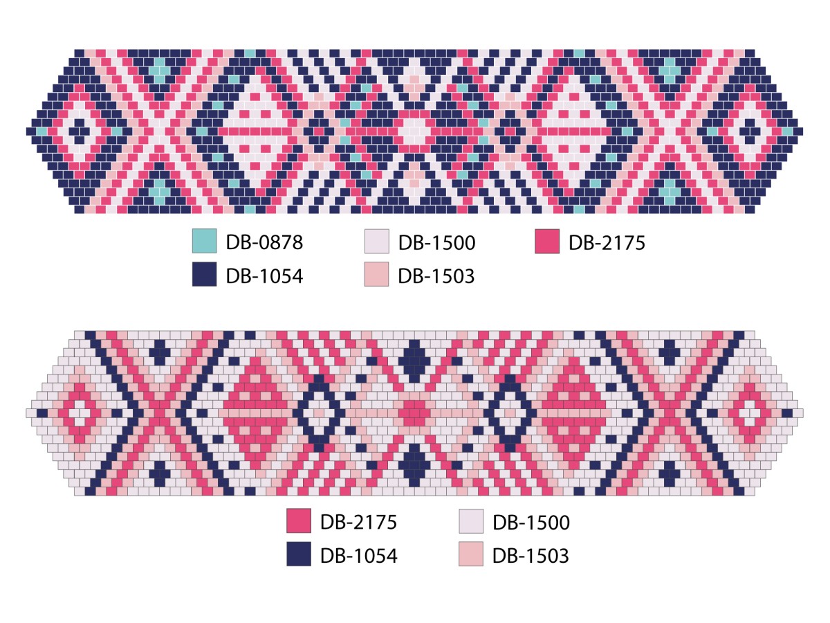 Schema Griglia di tessitura per braccialetti Miyuki in blu scuro e rosa Peyote Impair