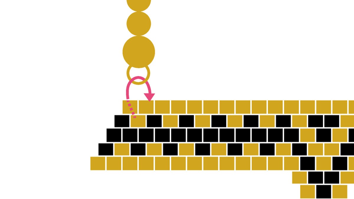 Collana Miyuki con griglia di tessitura in nero e oro Brick Stitch : Tappa 8