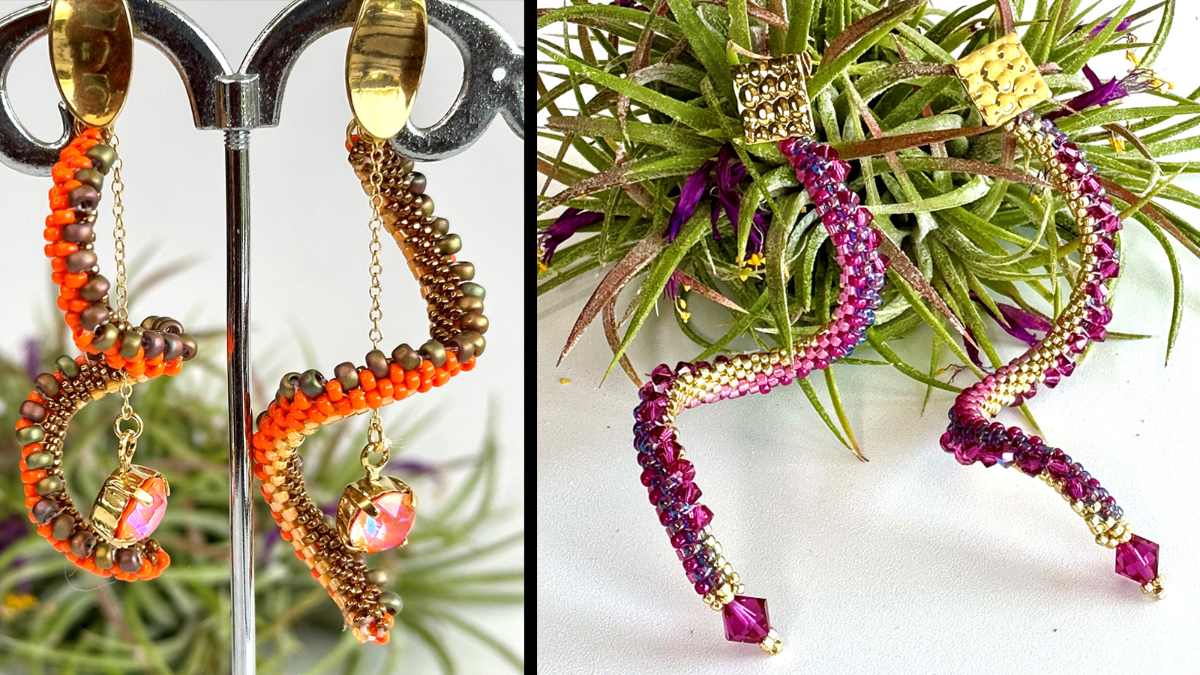 Orecchini pendenti Cellini con trama peyote piatta a effetto spirale : Tappa 15