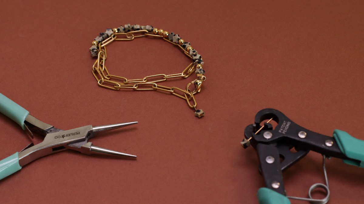 Bracciale a stella in diaspro dalmata con catena rettangolare in acciaio inossidabile : Tappa 4