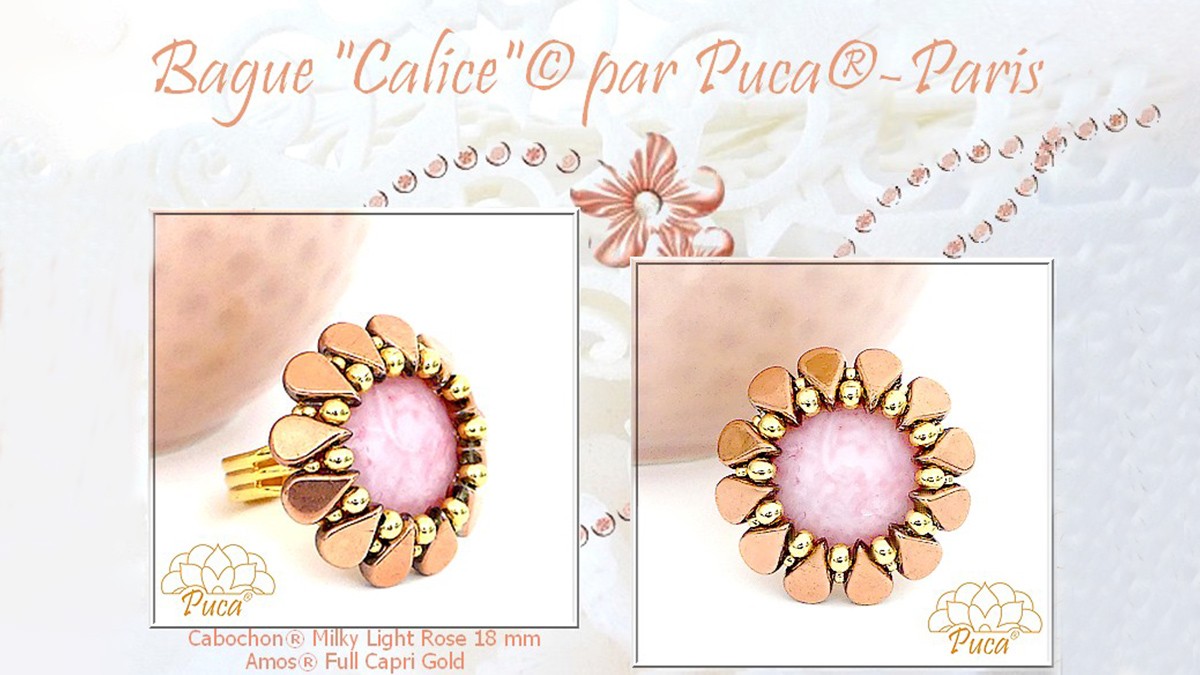 Schema dell'anello a calice con cabochon di Puca®.