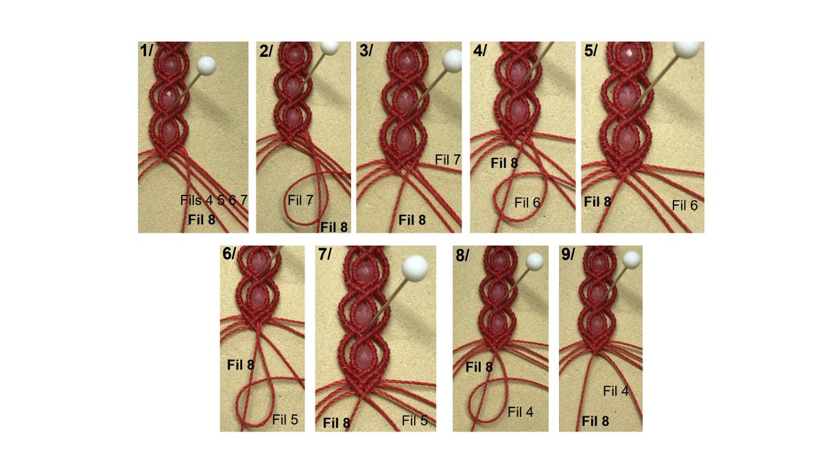 Bracciale in micro-macramè e pietre preziose : Tappa 35