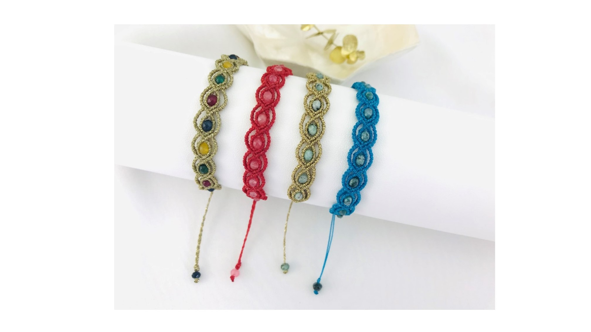 Bracciale in micro-macramè e pietre preziose : Tappa 38