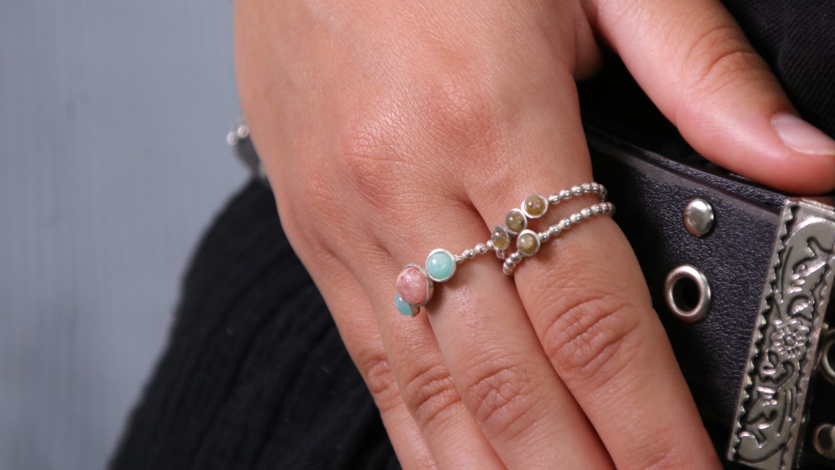 Schema Realizzare un anello in argento 925 con pietre naturali di amazzonite e labradorite Schema Realizzare un anello in argento 925 con pietre naturali di amazzonite e labradorite