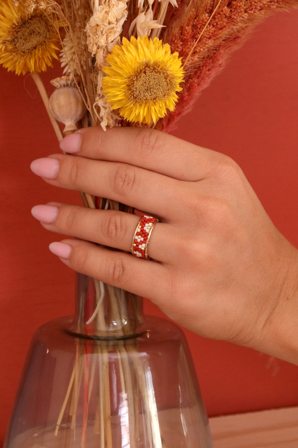 Anello Miyuki in Peyote Pair con motivo pantera e leopardo