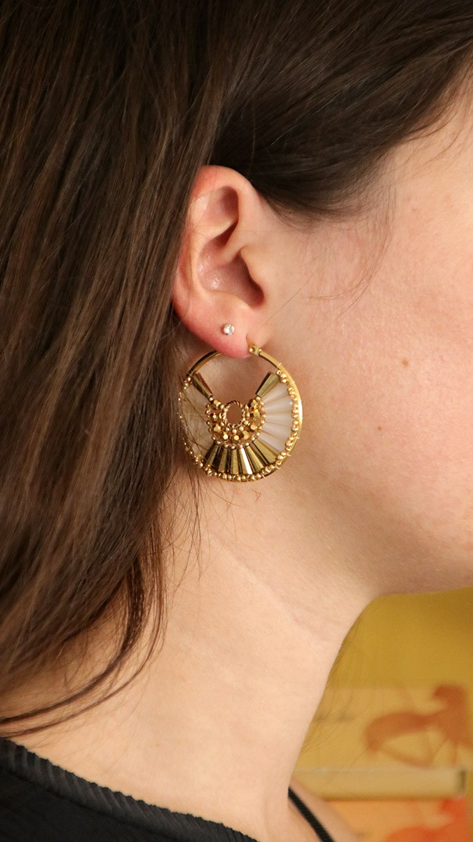 Schema Orecchini a cerchio a ventaglio dorati fai da te con perline a cono pagoda Schema Orecchini a cerchio a ventaglio dorati fai da te con perline a cono pagoda