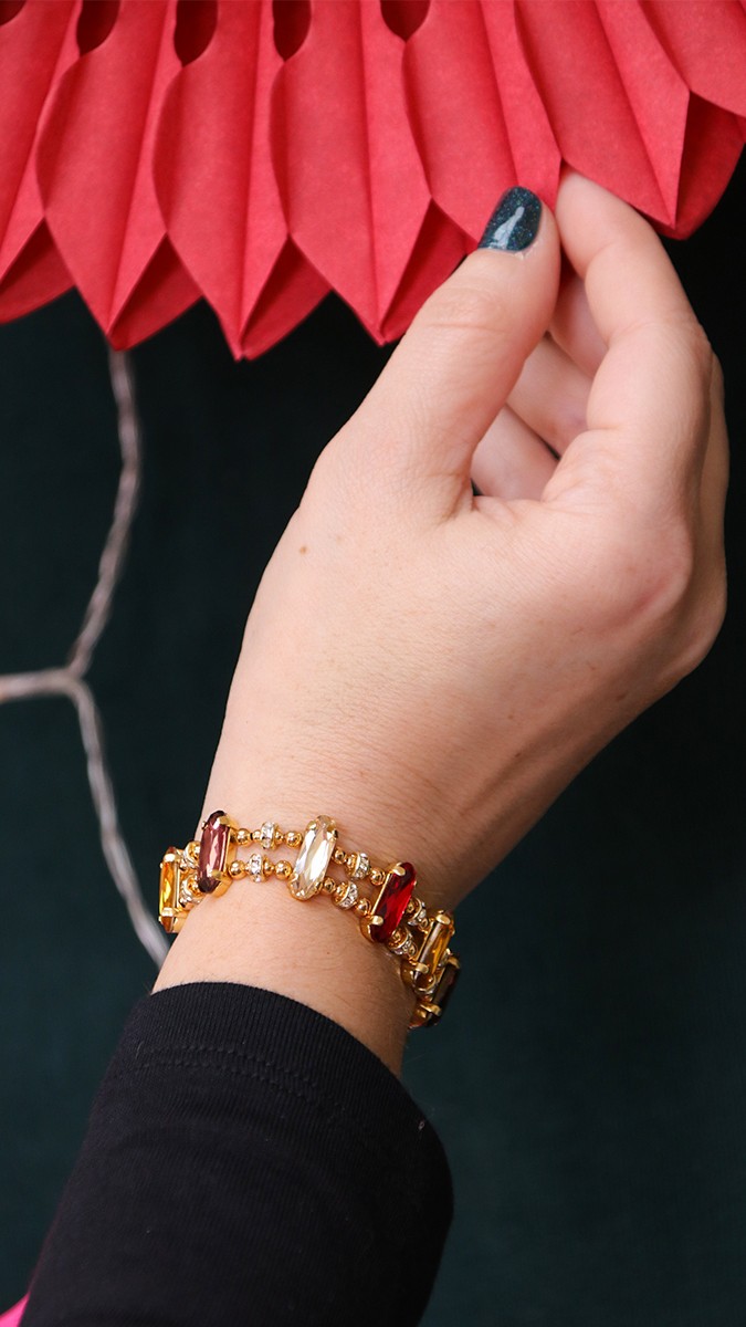 Bracciale doppio con strass e cristalli colorati