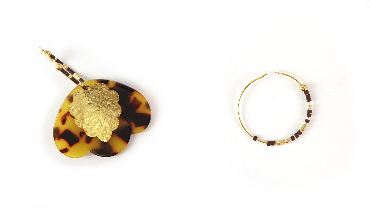 Orecchini Petali Traforati Bicolore In Tagua, Design Esclusivo Les Poulettes Bijoux, Con Cofanetto Regalo