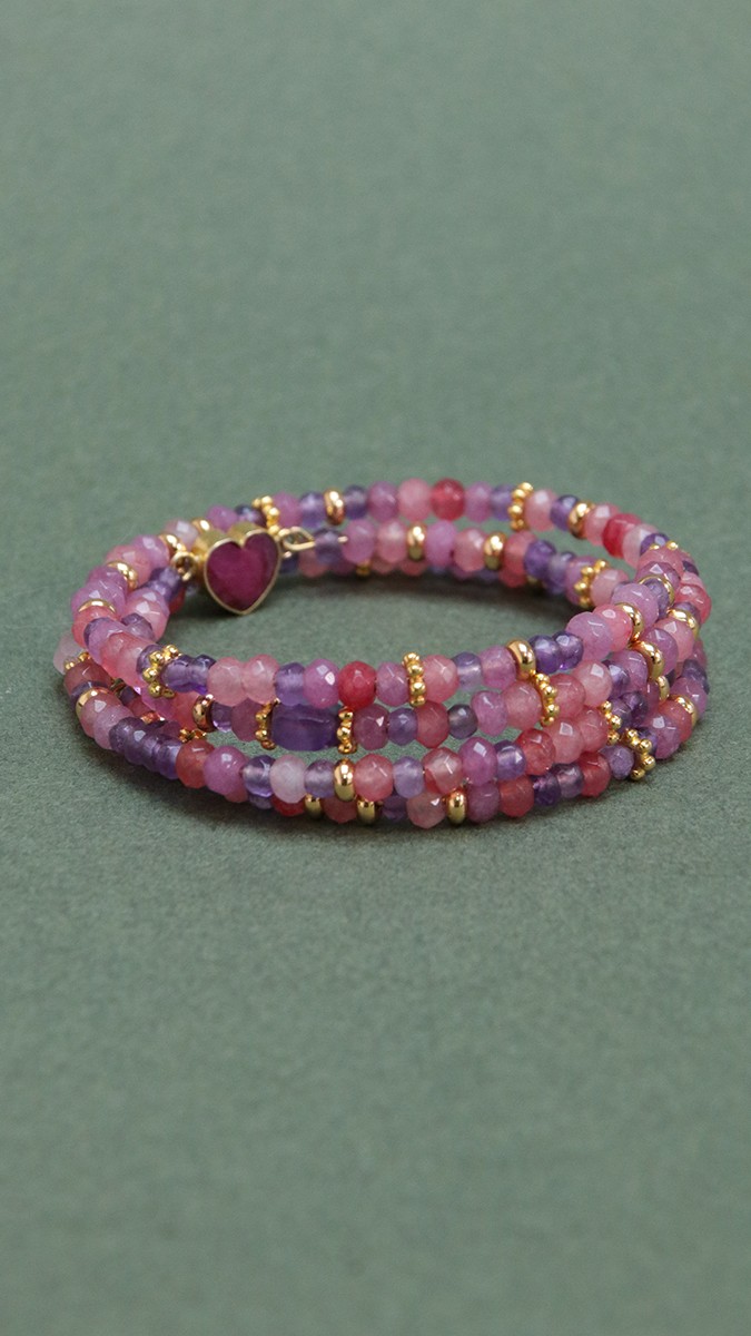 Schema Bracciale multigiro, perle di pietra naturale rosa e malva