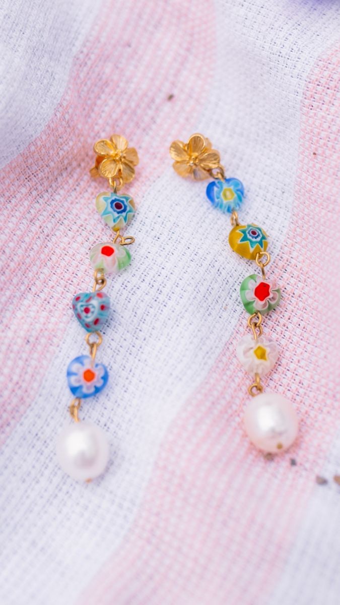 Orecchini pendenti con perle Millefiori