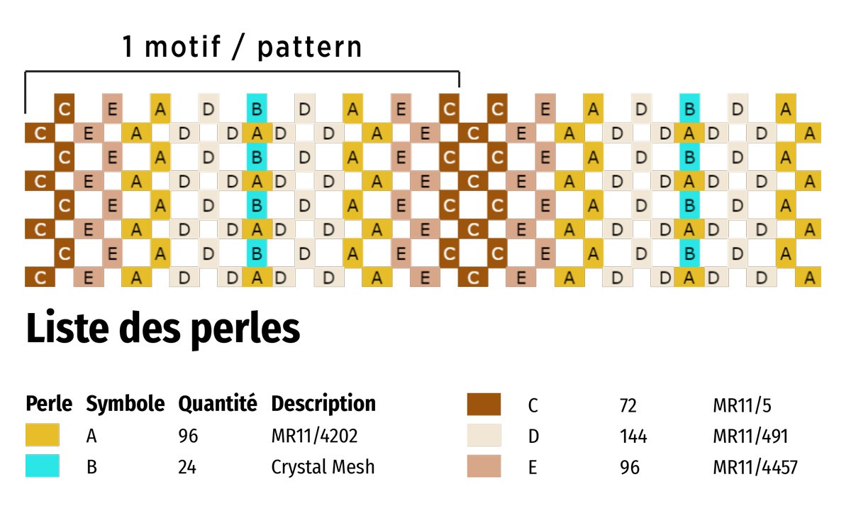 Schema Bracciale a punto CRAW con perle di semi