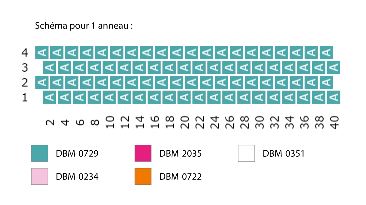 Schema Bracciale a maglie colorate con perle Miyuki Delica 10/0