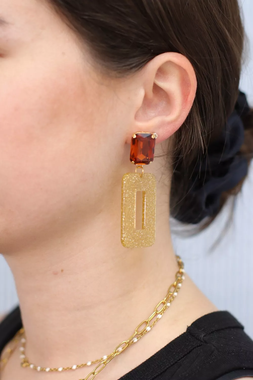 Orecchini rettangolari in argento glitterato