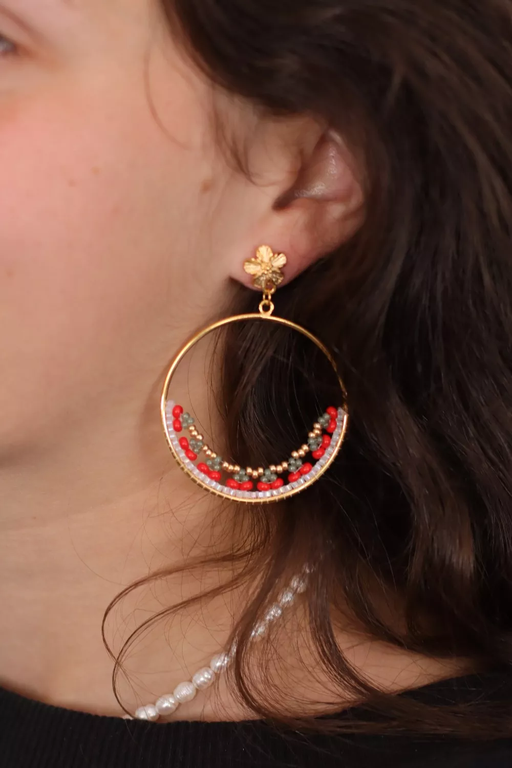 Orecchini A Cerchio Western Navajo | Con Perle Finte Turchese E Multicolor | Placcato Argento Vintage, 6,6 Cm - 4